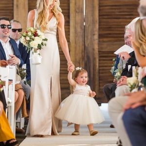 Flower girl dress with champagne bow size 1